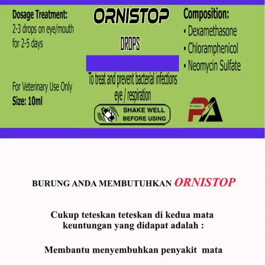 ORNISTOP 15 ml obat hewan burung merpati raptor tetes mata snot ornithoshis