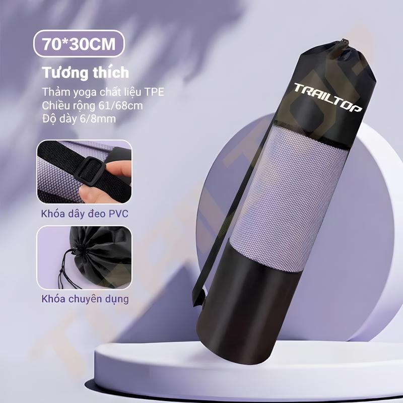 TRAILTOP Túi Đựng Thảm Tập Yoga 70x30cm Chất Liệu Nylon PVC Dài 6-8mm Thích Hợp Thảm Yoga 6-12mm Dây Đeo Vai Thoải Mái