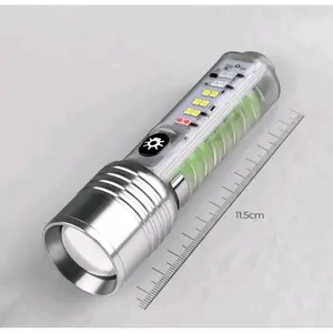 Senter Mini Hijau Magnet 520C Transparan Cahaya Putih 6 Mode Lampu Biru Merah Minimalis