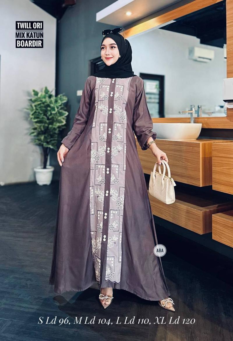 Product Introduction of gamis polos twil ori dress panjang busui tali samping Muslim Twill Kancing Cantik Karet Wudhu Kain Lembut Tebal Kerah Motif Wanita Rayon Katun Mewah Baju Maxi 2