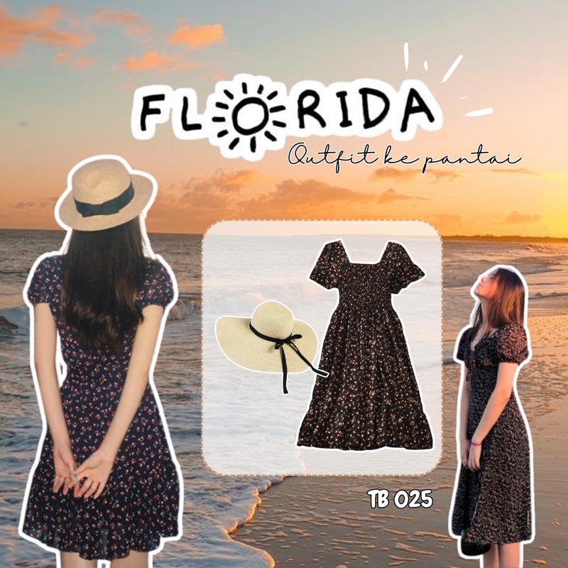 Product Introduction of Set Gaun Bunga Panjang Hitam dan Topi Pantai OOTD Sunset di Pantai Dress Cantik TB 025 1