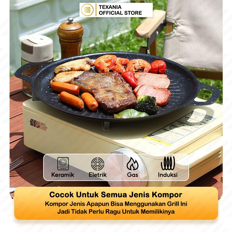 [EXCLUSIVE ISCHAINDYOFC] TEXANIA Korean Grill BBQ Plate 36cm Anti Lengket Kitchenware Praktis dan Efisien untuk Memasak BBQ Korea Kitchenware