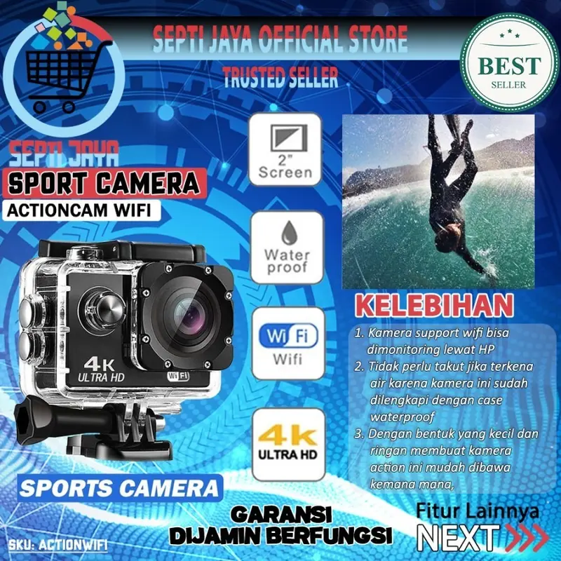 Kamera Aksi Action Sport Cam Camera Wifi Resulusi Ultra Full HD 1080P 4K Waterproof Anti Air Kamera Olah Raga Sportcam APP Control Monitoring 0