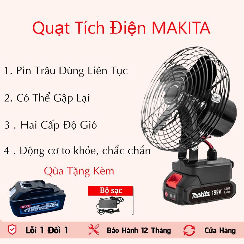 Quạt Tích Điện Pin 10 Cell Dùng Liên Tục 8H, Quạt Makita Để Bàn 2 Cấp Độ Gió Siêu Mát quạt vào mua hè