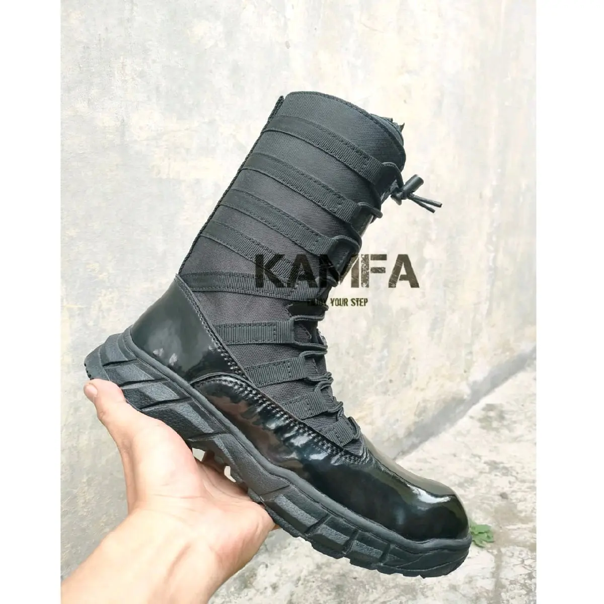 SEPATU DINAS PRIA  HITAM PDL TNI POLRI NINJA KULIT MENGKILAP BRIMOB SECURITY TERLARIS