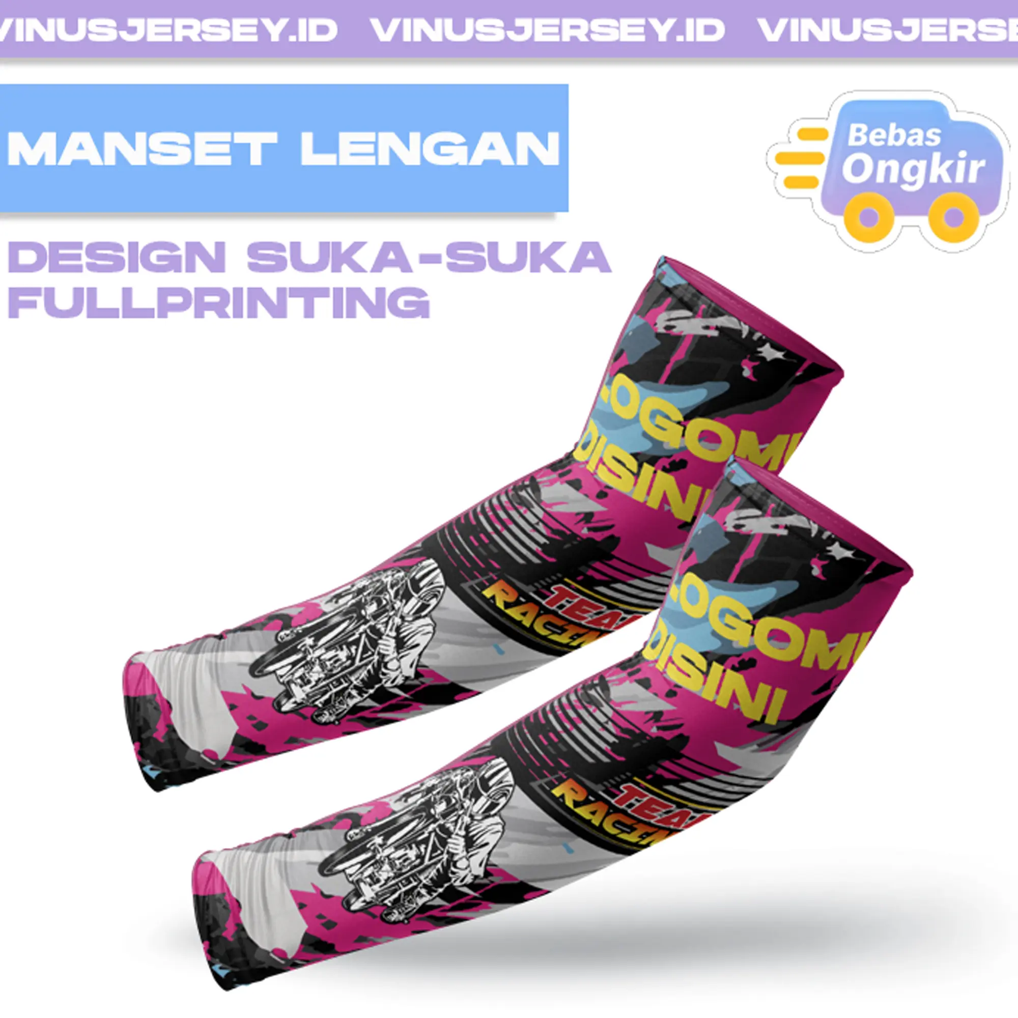 Design suka-suka Custom Manset lengan wanita fullprint mangset lengan pria motor full printing sport futsal olahraga voli