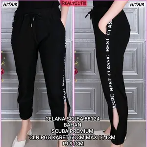 Celana Panjang Jogger Wanita Motif Bahan Katun Scuba Premium LP 60-120 cm Pinggang Karet Sport