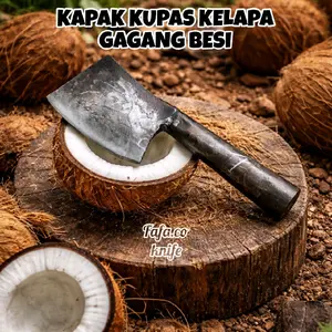 kapak kecil ( gagang besi )bahan baja perfuso yang kuat kokoh buat kupas kelapa muda tua, potong kayu, dan cincang daging tulang dll.