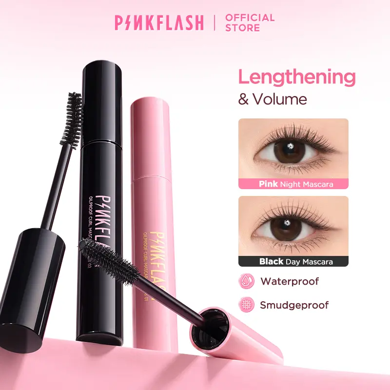 [Pinky]PINKFLASH Day & Night Lengthening and Volume Waterproof Mascara---Fiber-filled & Silicone wands E08