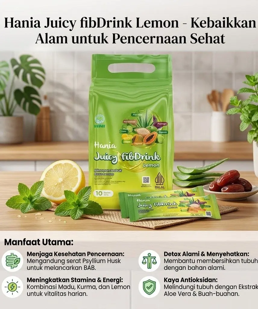 hania juicy fibdrink lemon herbal alami Serbuk Mengatasi Minuman Berat Badan