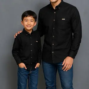 PROMO TERBARU KEMEJA COUPLE AYAH & ANAK BAHAN KATUN PREMIUM WARNA HITAM PEKAT DISTRO (HARGA SATUAN)  Pasangan Keluarga