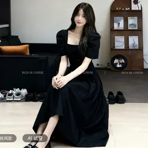 LUMI Midi Dress Hitam Polos Elegan/Dress Baru Launching