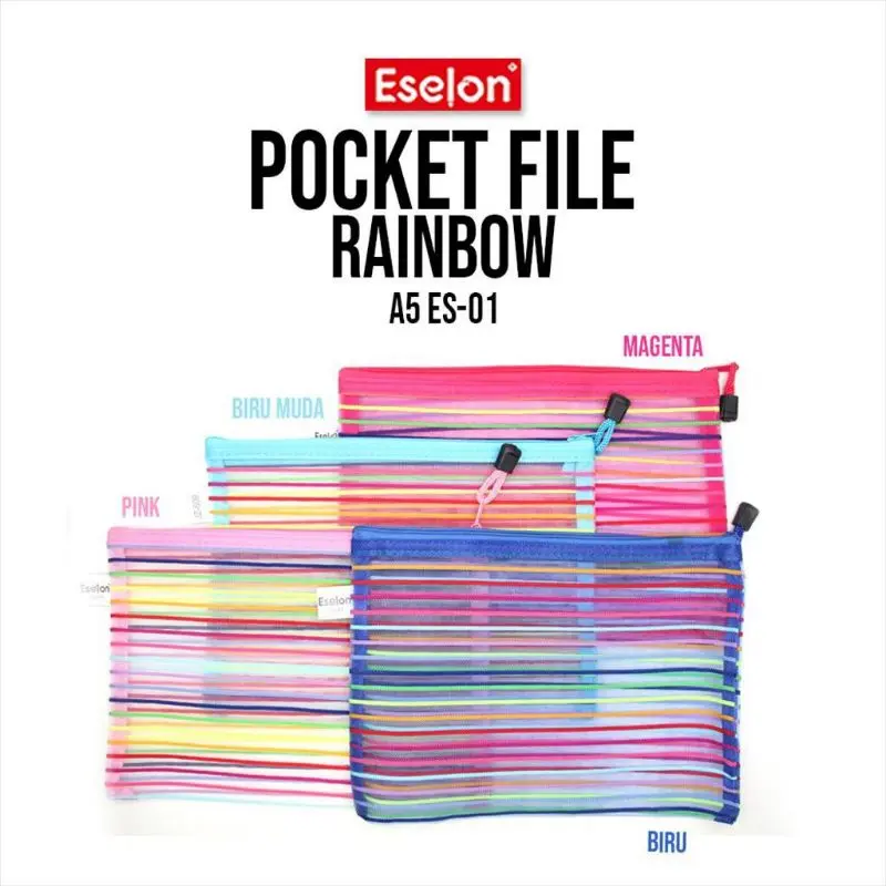 Pocket File Jaring Pelangi Jahitan Rapi / Pocket File Rainbow 4 Ukuran Eselon 1