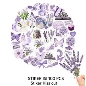 100 pcs Stiker Bunga Lavender Purple Mix Scrapbook Anti Air Waterproof