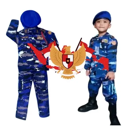 Seragam tni au loreng Anak Laki-laki/Perempuan dengan Baju Lengan Panjang, Celana, Topi, Ikat Pinggang, Pluit, dan Talikur - Kostum