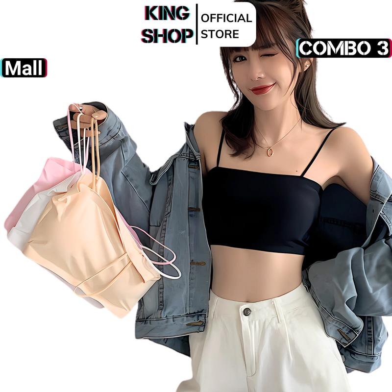 Set 3 Áo Bra 2 Dây Đúc Su Mềm Mại Co Giãn Đa Chiều - Top Bra 2 Dây Sợi Bún Sẵn Mút Ngực KING SHOP B8881 Women