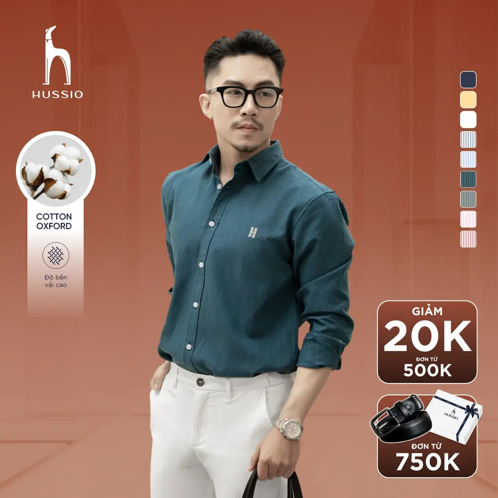 Áo sơ mi nam LOGO H SEASON 2 vải OXFORD dày dặn, trẻ trung, năng động - HUSSIO