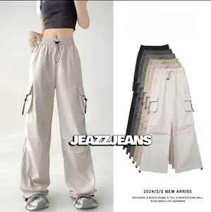 (Beli 1 gratis 1) Spesial By Rizkaa Celana Kiya Cargo Pant Serut Kulot Highwaist Wanita Casual Kain Katun Bukan Linen - Drill Vintage Style celana cargo tali samping Loose Fit Kantong Santai Navy Standar Max 100kg Panjang non Stretch Formal