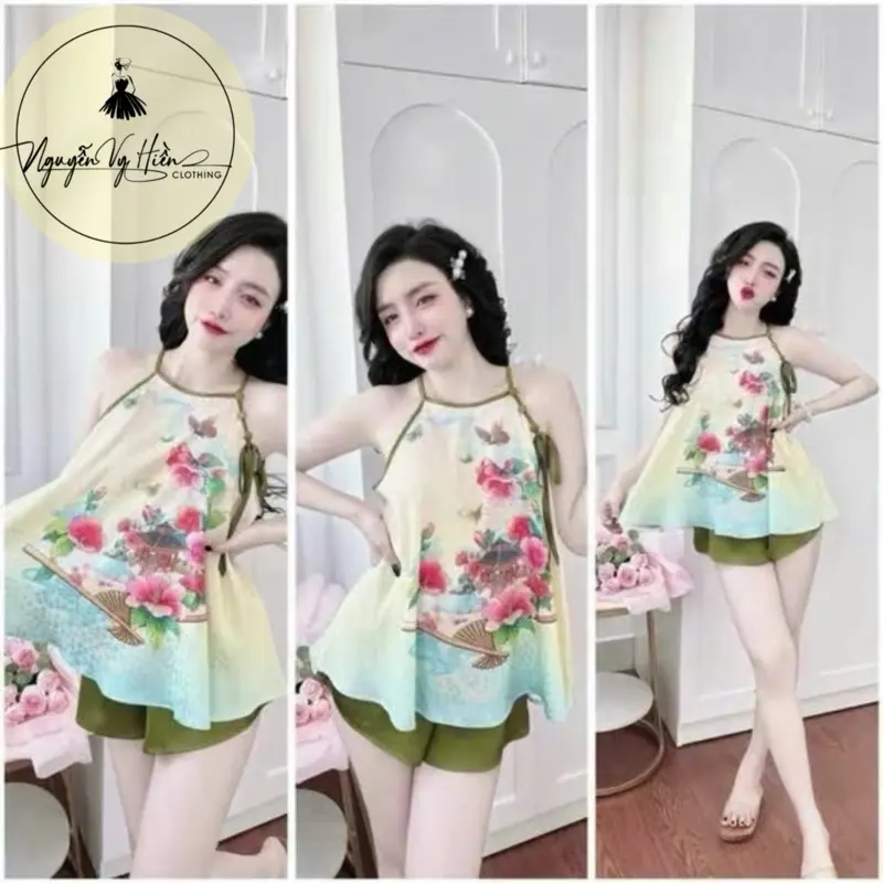 [40-85kg]Séc đồ bộ yếm chất vải lụa phi lụa l1 dành cho nữ trong dịp hè !