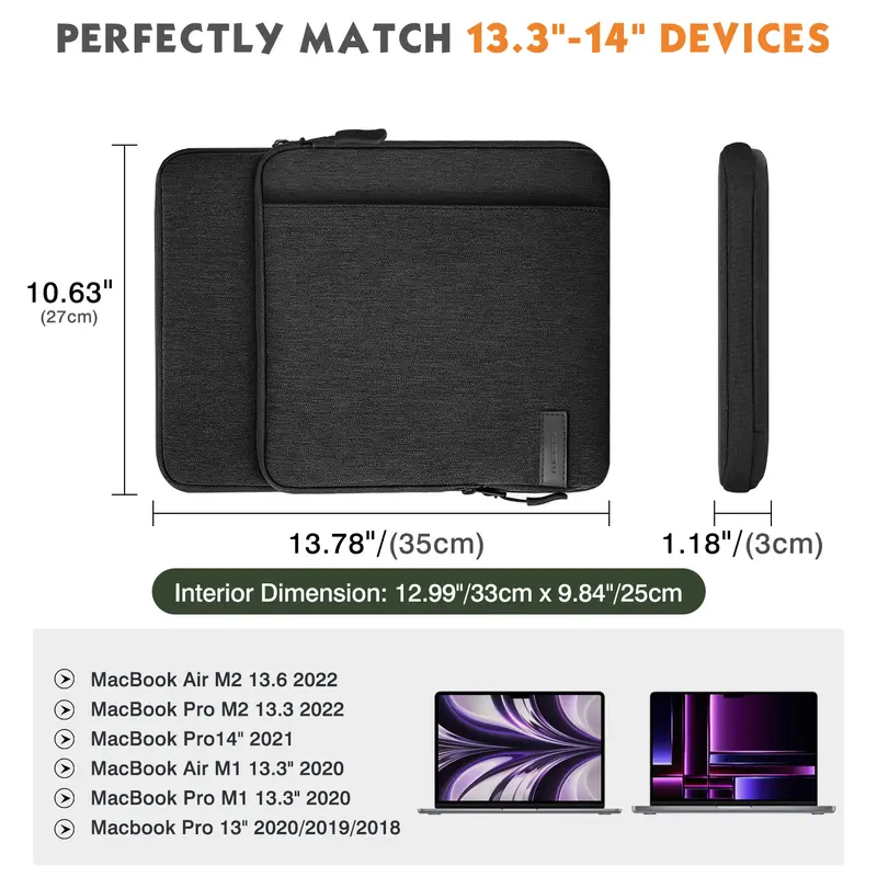 Túi đựng máy tính xách tay, MoKo, dành cho 13,3-14 inch, Hộp đựng máy tính xách tay, có túi, Phù hợp với MacBook Pro M2 14 "/ 13", M2 / M1 Pro / M1 Max 14.2, Air 13.6 "2023-2021", Surface Pro 9 / 8 13 ", Màu đen và xám 1