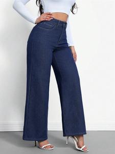 Jeans wide leg mujer Mezclilla Vaqueros para Mujer Corte Ancho Azul Oscuro Cintura Alta Elástica Lavado Claro Algodón Casual Primavera Otoño Unicolor Vaqueras mujer outfit