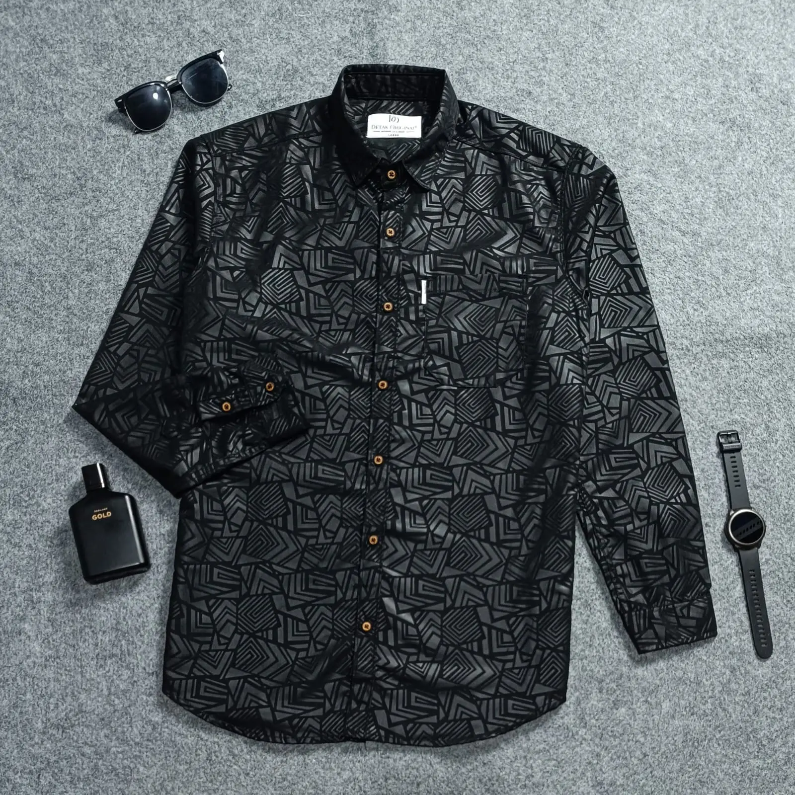 Kemeja Embos Sultan Lengan Panjang Pria Hitam Etnik Casual Slim-fit