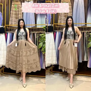 FW R725 Rok Brokat Bolak Balik Plisket 7/9 Import Premium | Rok Brokat 2 in 1