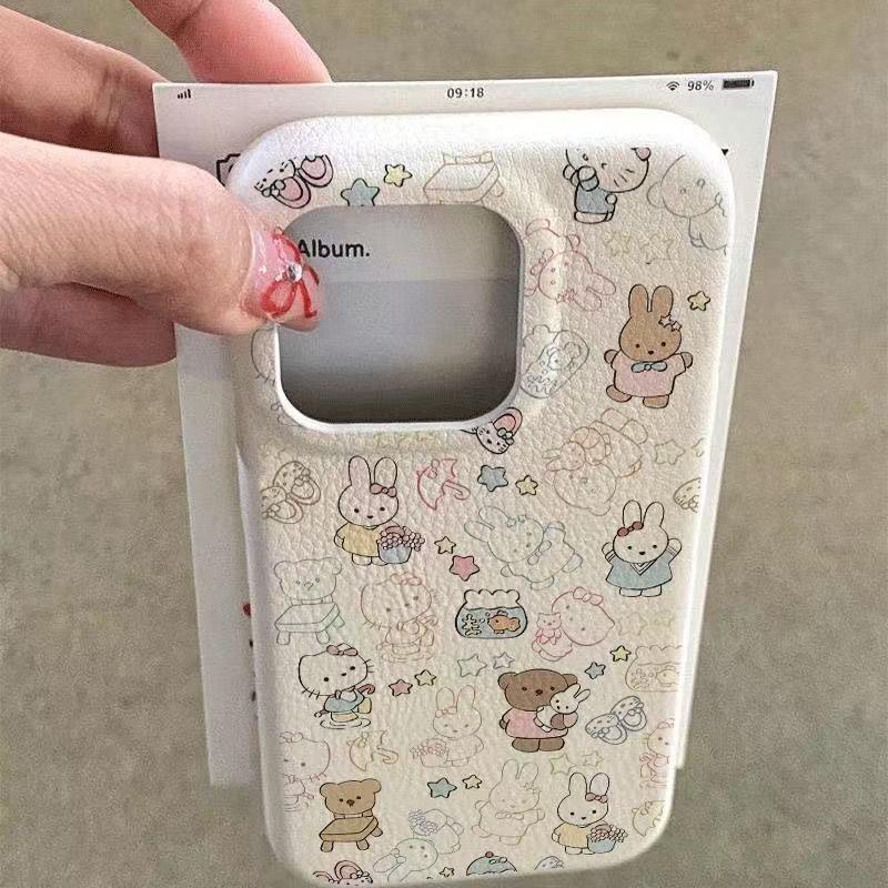 Dễ thương Miffy Vỏ điện thoại vân da PU cao cấp chống va đập, chống vân tay chống trơn trượt, Vỏ sang trọng hot trend TikTok phù hợp iPhone 18 17 16 15 14 13 Pro Max Plus 7 8 XS SE
