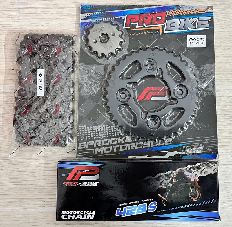 Bộ nhông sên dĩa Pro-Bike cho Wave RS, Future Neo/ X có thông số 14T - 36T- Sên 428 (sên 9ly dài 108 mắc)(060033)