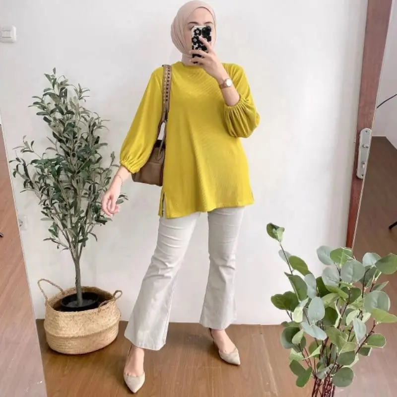 HANOVER BLOUSE LENGAN PANJANG TANGAN KARET BELAH SAMPING BAHAN KNIT PREMIUM 6