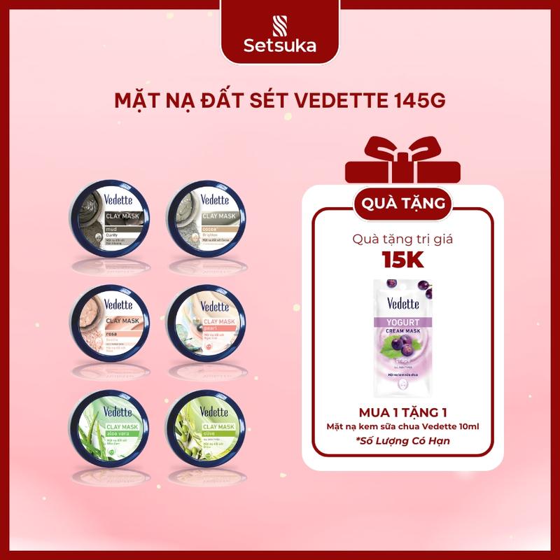 Vedette Mặt Nạ Đất Sét Vedette 145g - Chất Lượng Cao - Skincare Cosmetics - Giúp Hút Dầu Thừa & cặn bẩn - Dành Cho Da Dầu Hỗn Hợp - Xuất Xứ Việt Nam