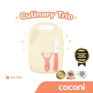 COCONI Culinary Trio Cutting Board, Ceramic Knife, Peeler | Talenan, Pisau, Pengupas Buah Set 3in1