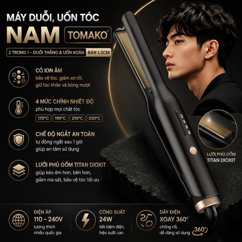 Máy uốn tóc nam, máy tạo kiểu tóc cho nam TOMAKO 2 in1, ép side tóc nam đa năng, máy duỗi tóc mini
