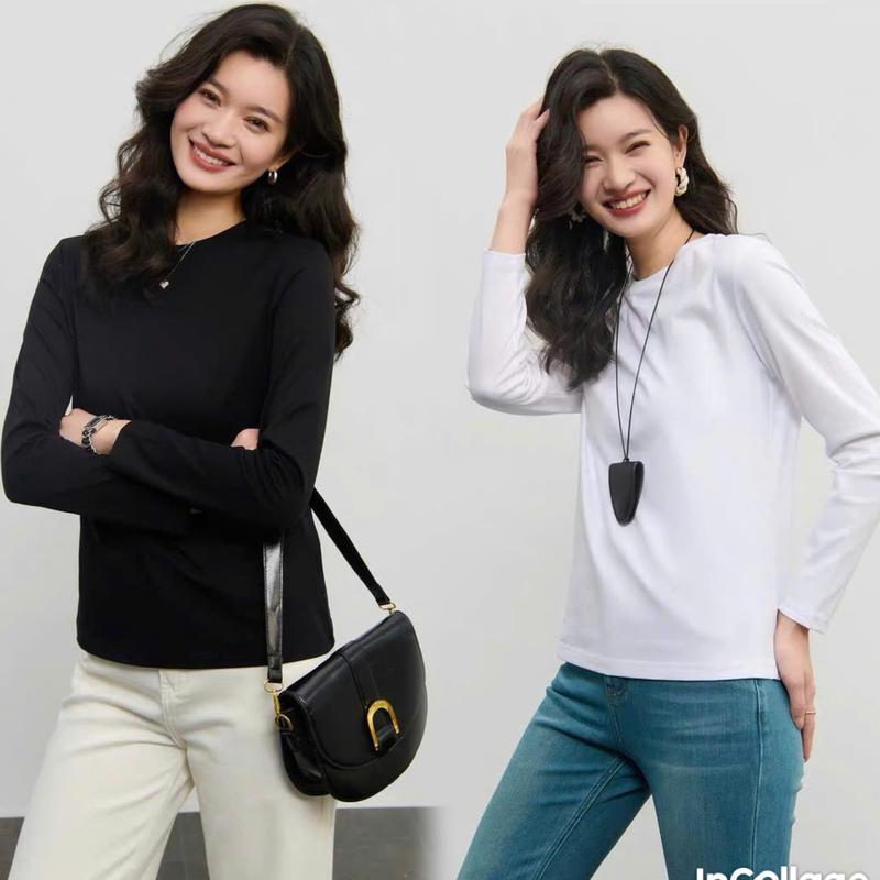  ÁO THUN TAY DÀI  BABYTEE TRƠN VẢI COTTON MỀM MỊN THOÁI MÁI Cổ Tròn Women 