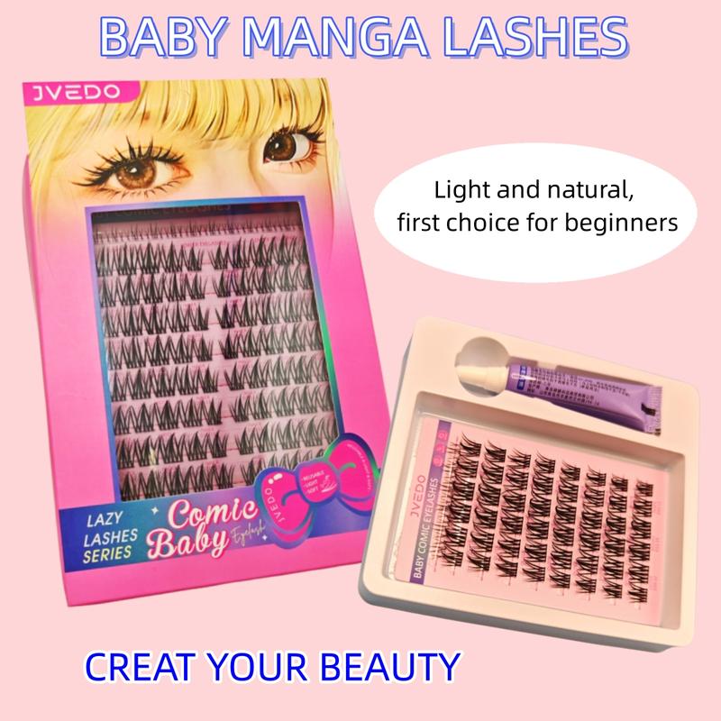 Product Introduction of Manga Style Lashes Reusable Individual D Curl False Eyelashes - Length 10-14mm -with Glue Eyelash Extension Set 33