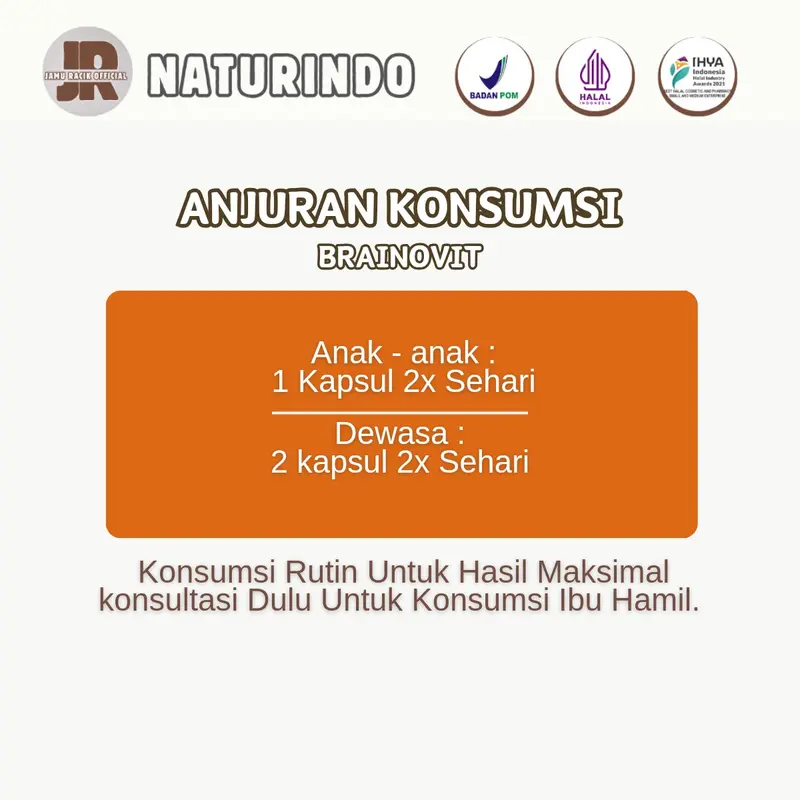 Vitamin Nutrisi Otak Anak ADHD Original Suplemen Brainovit Naturindo Isi 50 Kapsul 4
