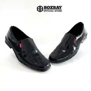 SEPATU PANTOFEL PRIA KULIT HITAM MENGKILAP ELEGAN Shoes Kerja Karet