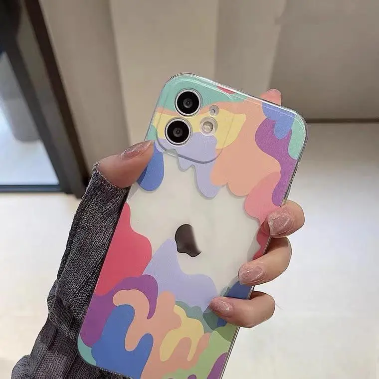 SoftCase Transparan Desain Rainbow Warna Warni Untuk iPhone 11 12 13 14 15 Pro Max X XS XR XS MAX 3