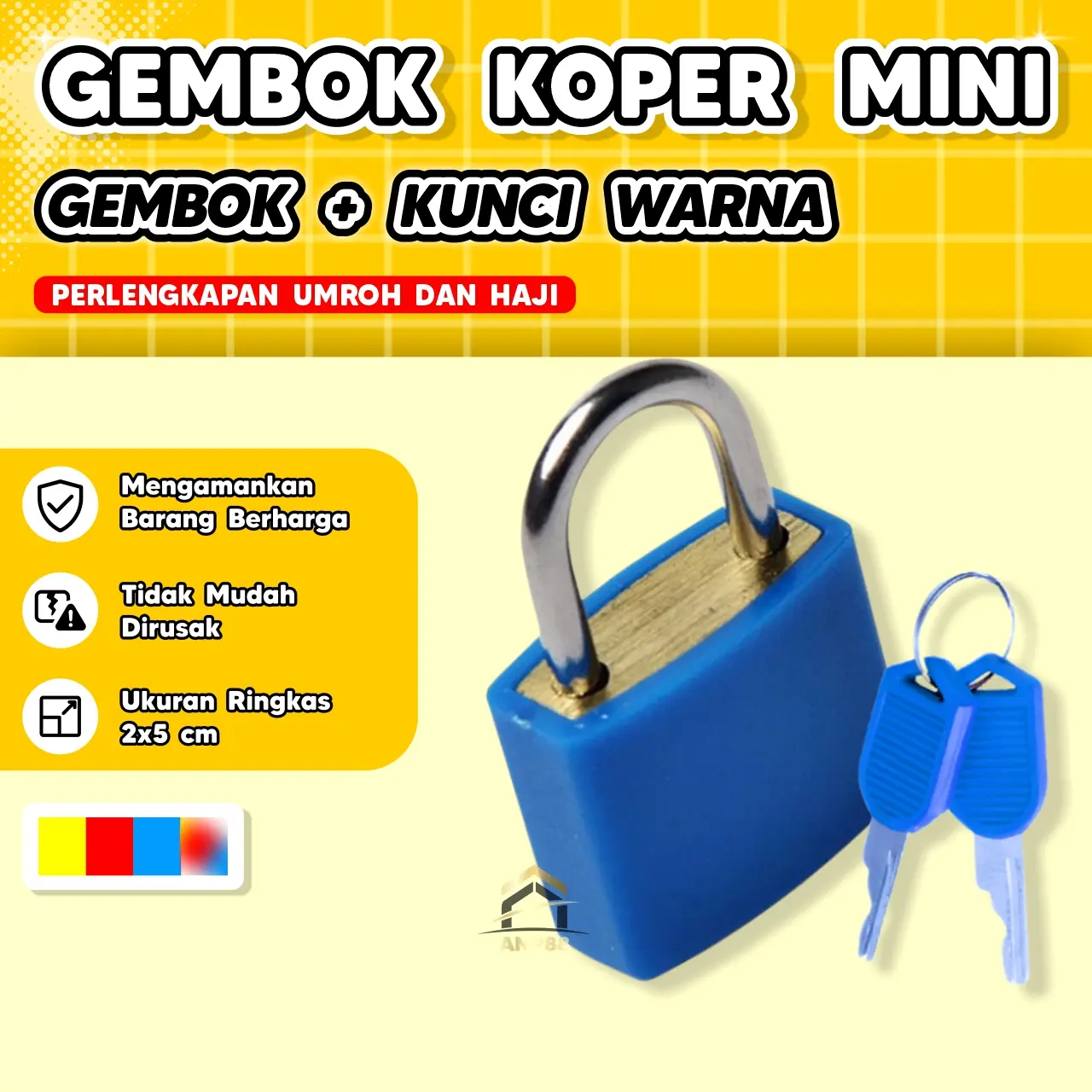 ANP88 - Gembok Mini Koper Warna Cerah Keamanan Maksimal Mudah Dikenali Praktis Ringan Cocok untuk Traveling Jamaah Haji dan Umroh