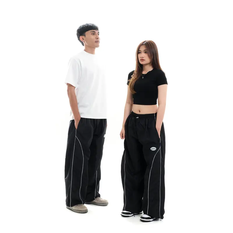Unbroken Official Celana Parachute Stripe Panjang Loose Pants Hitam Basic Casual Dewasa Tebal Pria Distro baggy scena y2k lokal legged trousers sweatpants  Stretch  Straight Formal Pensil 1