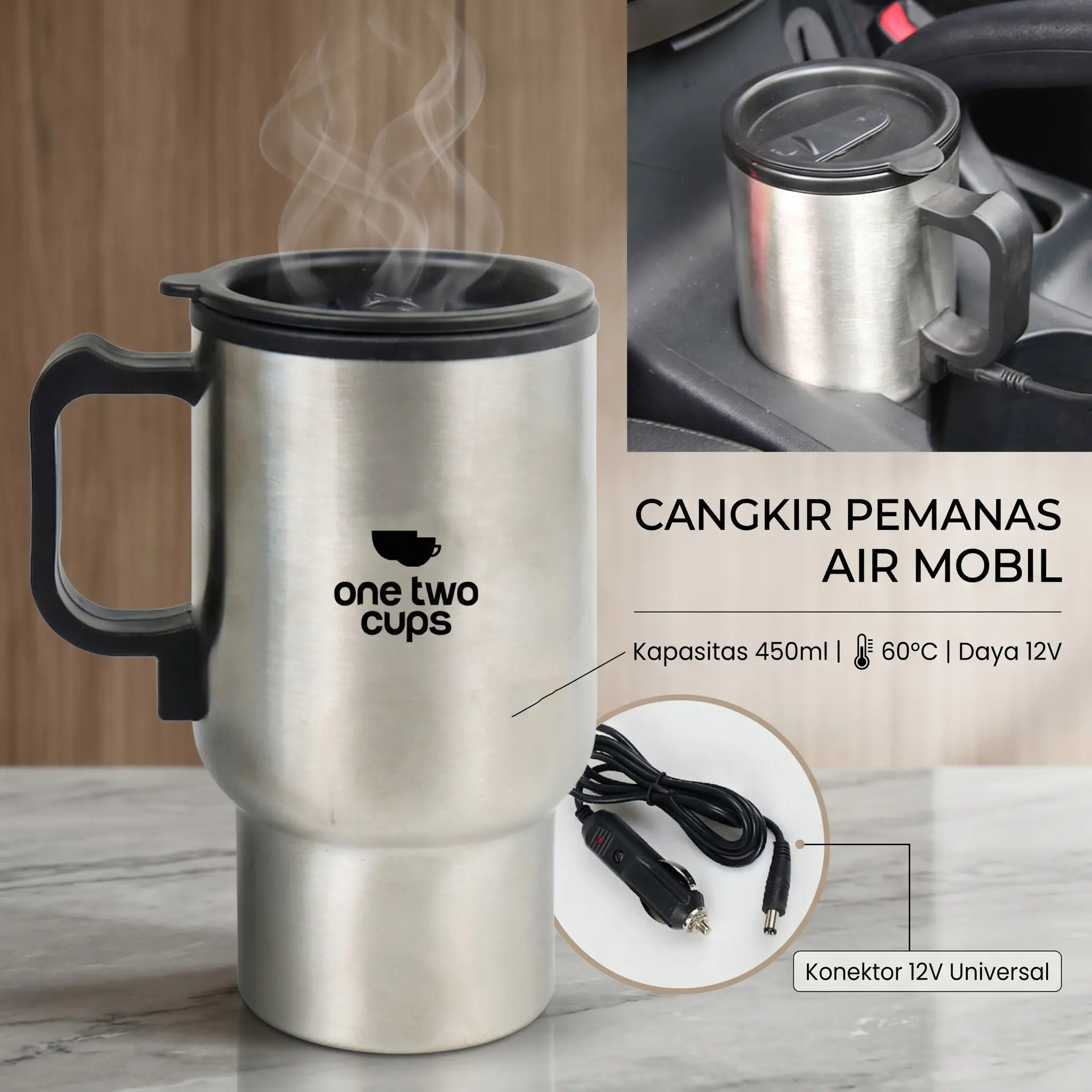 One Two Cups Cangkir Pemanas Air Elektrik Mobil Travel Mug 450ml - NJ88