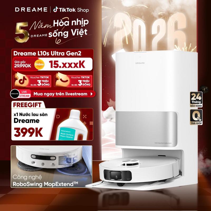   TẶNG NLS 1L  Robot lau sàn hút bụi tự làm sạch thông minh Dreame L10s Ultra Gen 2- Bản quốc tế - Bảo Hành 24 tháng 