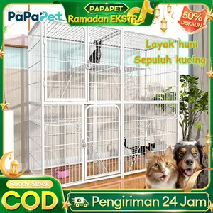 【2.2 Sale】PAPAPET Kandang kucing jumbo Premium - Kandang rumah kucing besar & Kelinci anti lomcat, Pagar portable untuk kucing, Anjing, dan hewan peliharaan lain anti karat