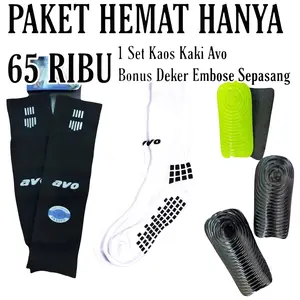 Paket Kaos Kaki AVO R9 Anti Slip grip Sebetis Dan Sambungan Avo Leg Sleeve Manset Pelindung Kaki Bonus Deker Embose Olahraga Futsal Sepak bola pria cowok cewek