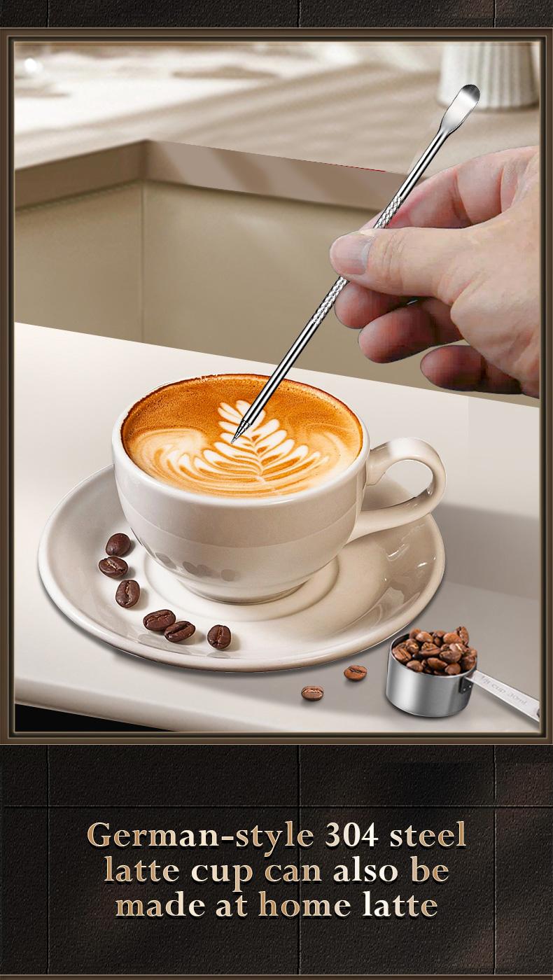 Product Introduction of Italian style stainless steel milk foam cup with handle and pointed mouth, milk tank, flower pot, professional coffee flower cup Tea 2