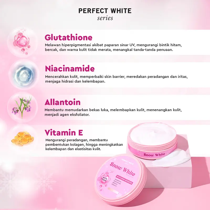 [DAPAT 4] PERFECT WHITE Skin Booster Bundling [AHA Body Serum 50ml, Pink Pome Arbutin Serum, Collamoist Body Lotion, Snow White Body Lotion] | Perawatan Tubuh Pencerah Mencerahkan Kulit Badan Kusam Belang Bekas Luka Dark Spot Noda Hitam 8