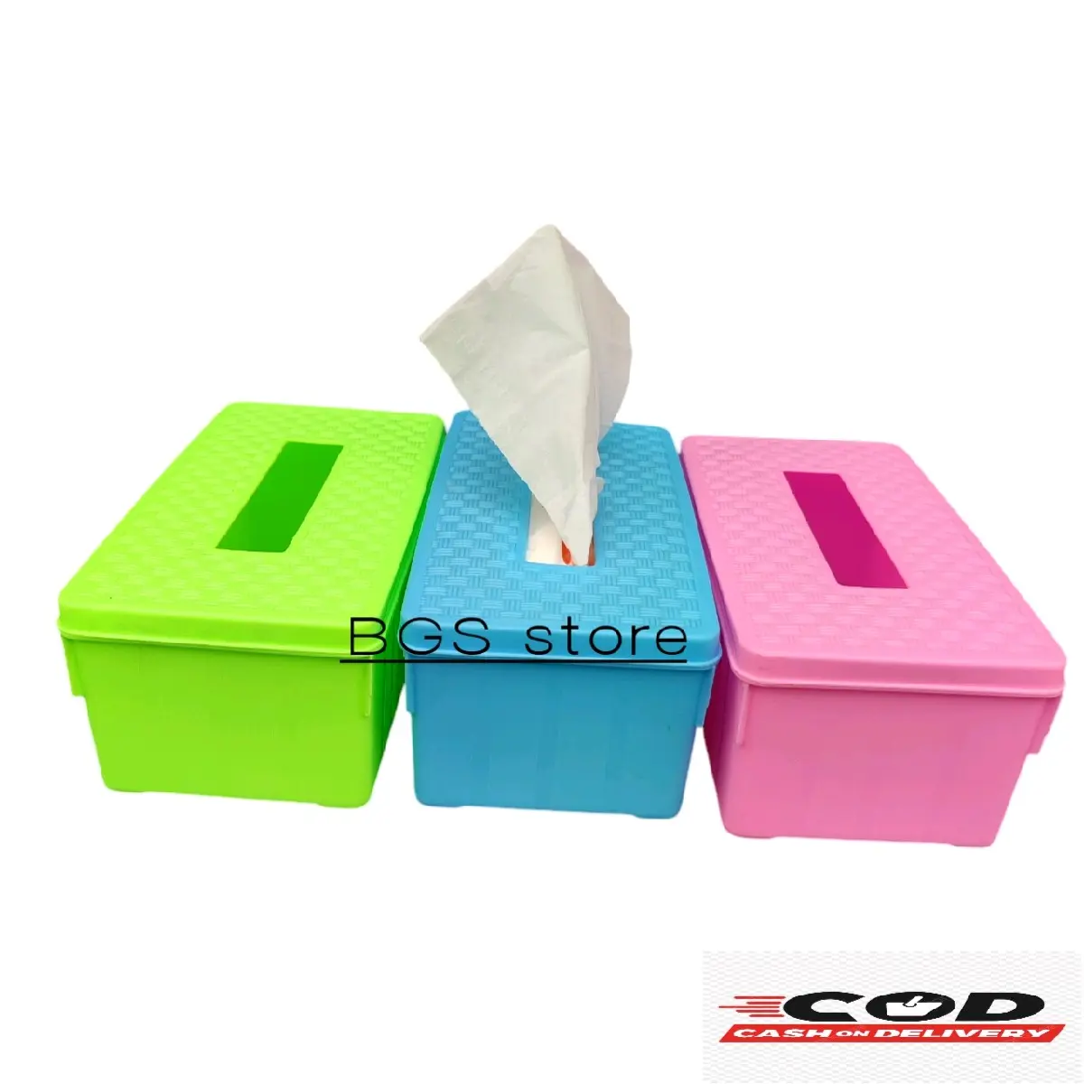 Tempat Tissue/Kotak tissue Segi Plastik Greenline Golden Ox Motif Rotan