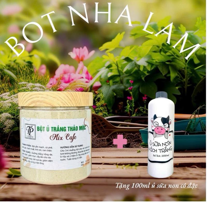  300G BỘT TĂM TRĂNG THẢO MỘC   tặng ủ sữa non   hỗ trợ dưỡng trắng da - tẩy tế bào chết - nhả nắng 