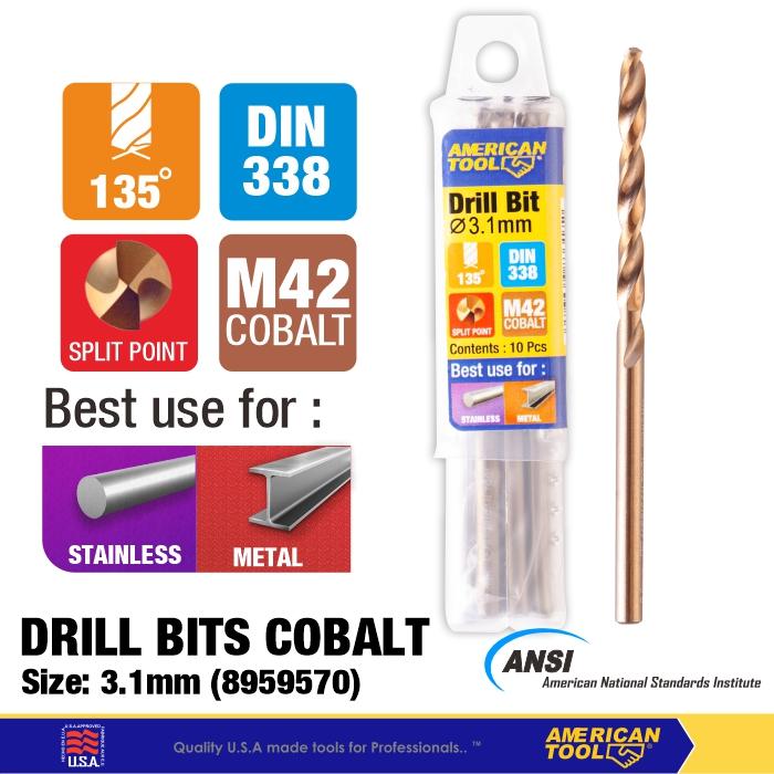 Gambar American Tool Mata Bor / Drill Bits Cobalt ukuran 3.1mm - 4mm - 3.1 mm dari American Tool & Secure Store Kab. Tangerang 3 Tokopedia