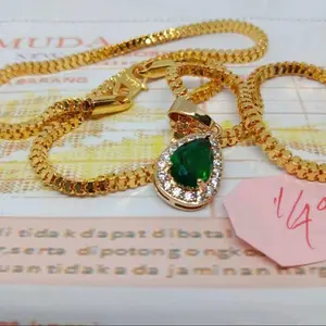 Kalung Milano Panjang 60cm Liontin Permata Zamrud Perhiasan Asli Ada Surat